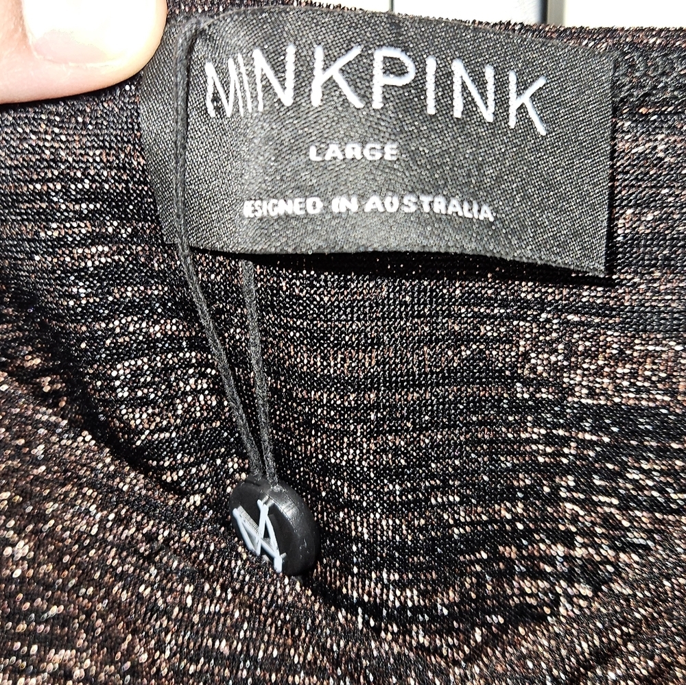 MINKPINK Imane Ruched Metallic Top, Black Bronze, Size L, NWT - Picture 4 of 11